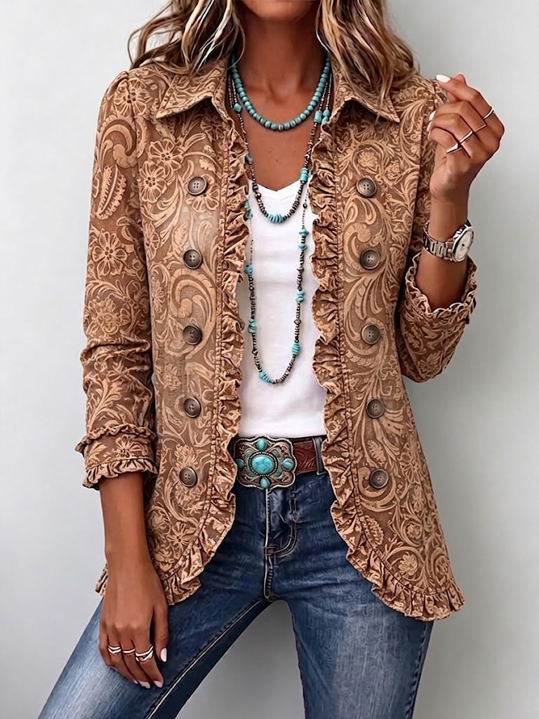 Braune Vintage-Jacke mit Blumenmuster – Produktbild
