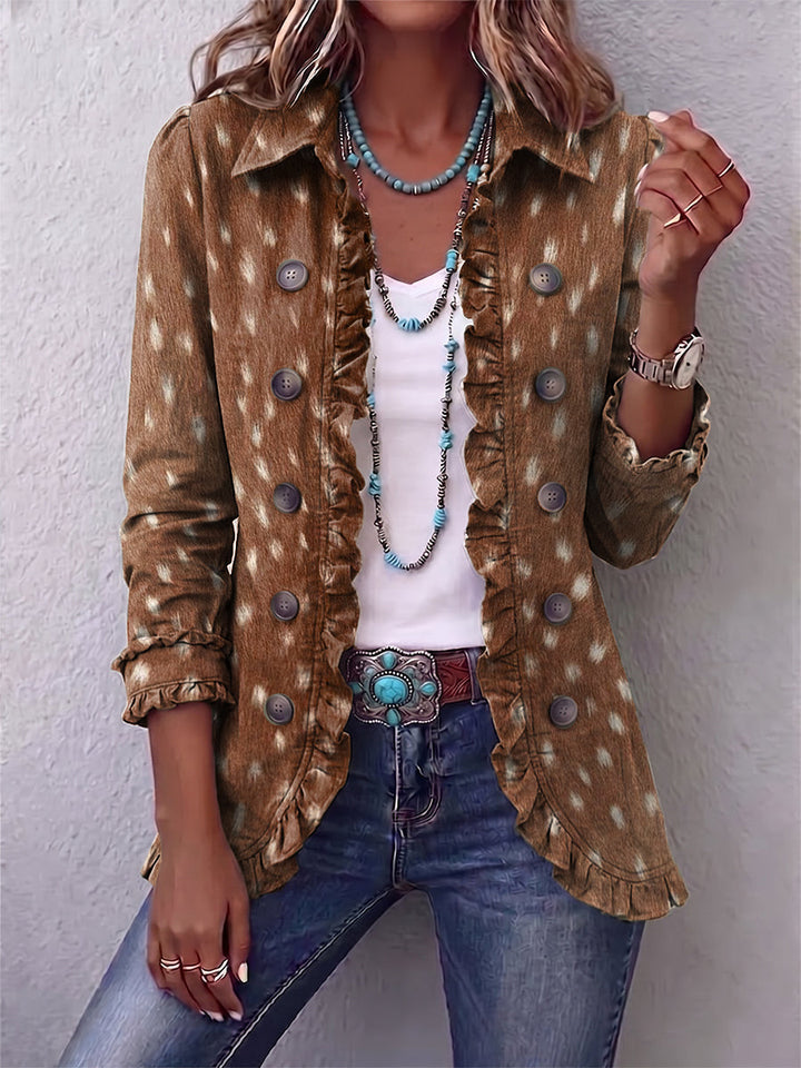 Braune Jacke mit Animalprint und Volants – Produktbild