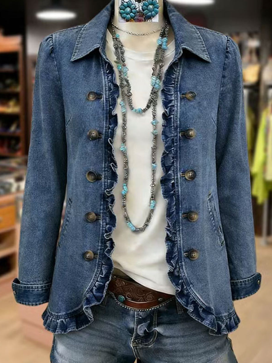 Taillierte Rüschenjacke in Mittelblau – Produktbild 2