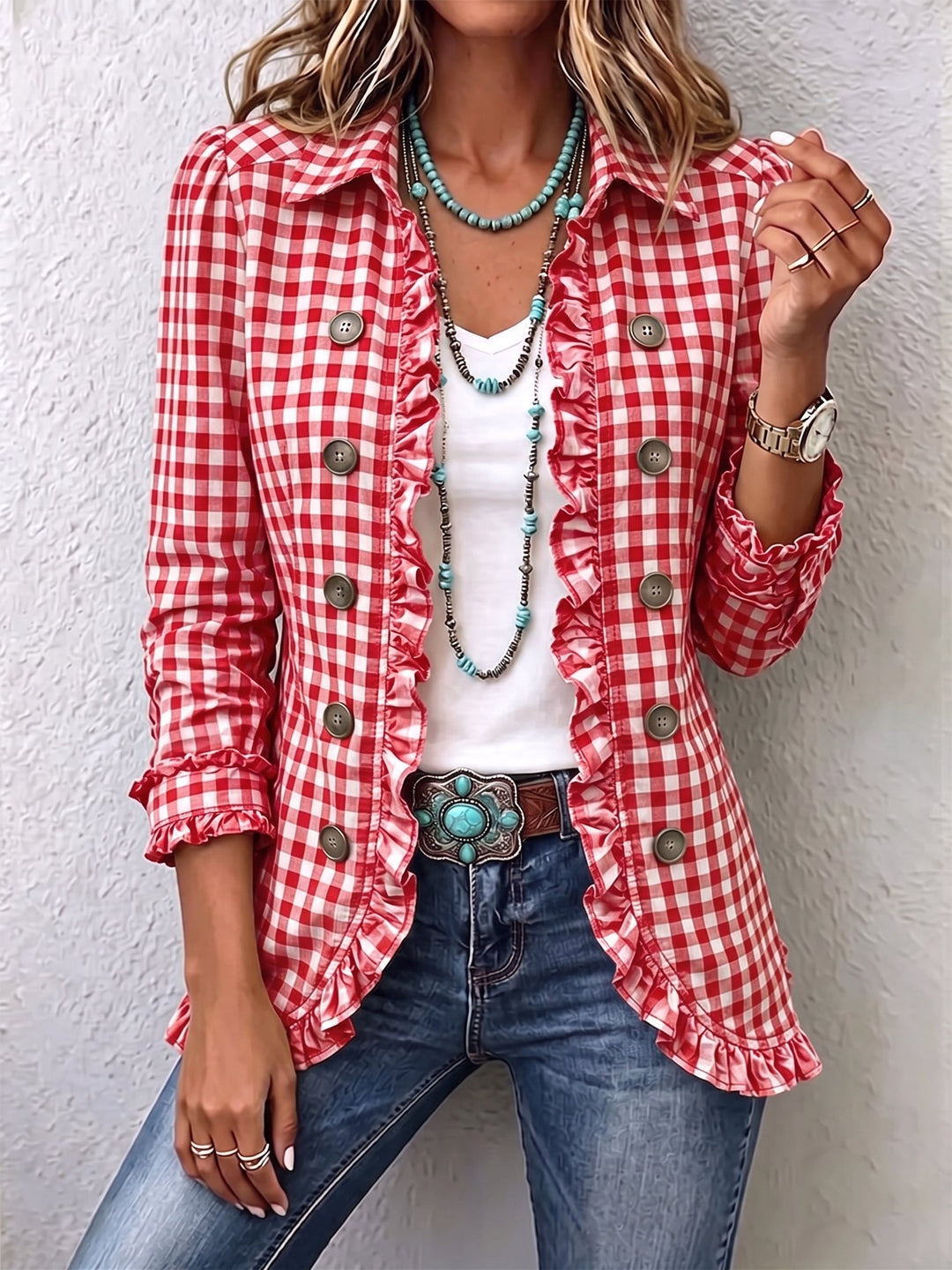 Vichy-Karo-Jacke mit Rüschen – Produktbild 3