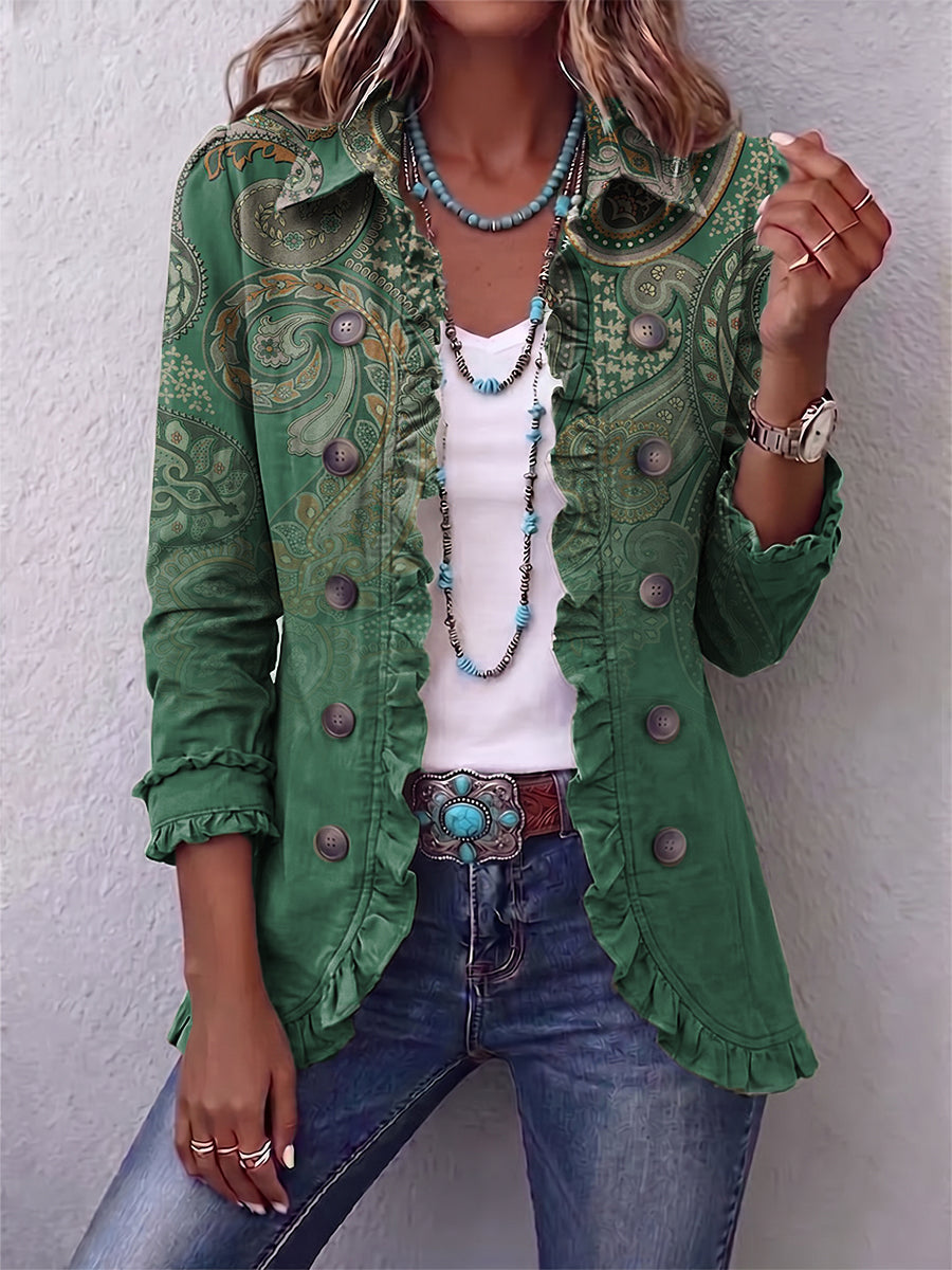 Grüne Paisley-Jacke mit Volants – Produktbild