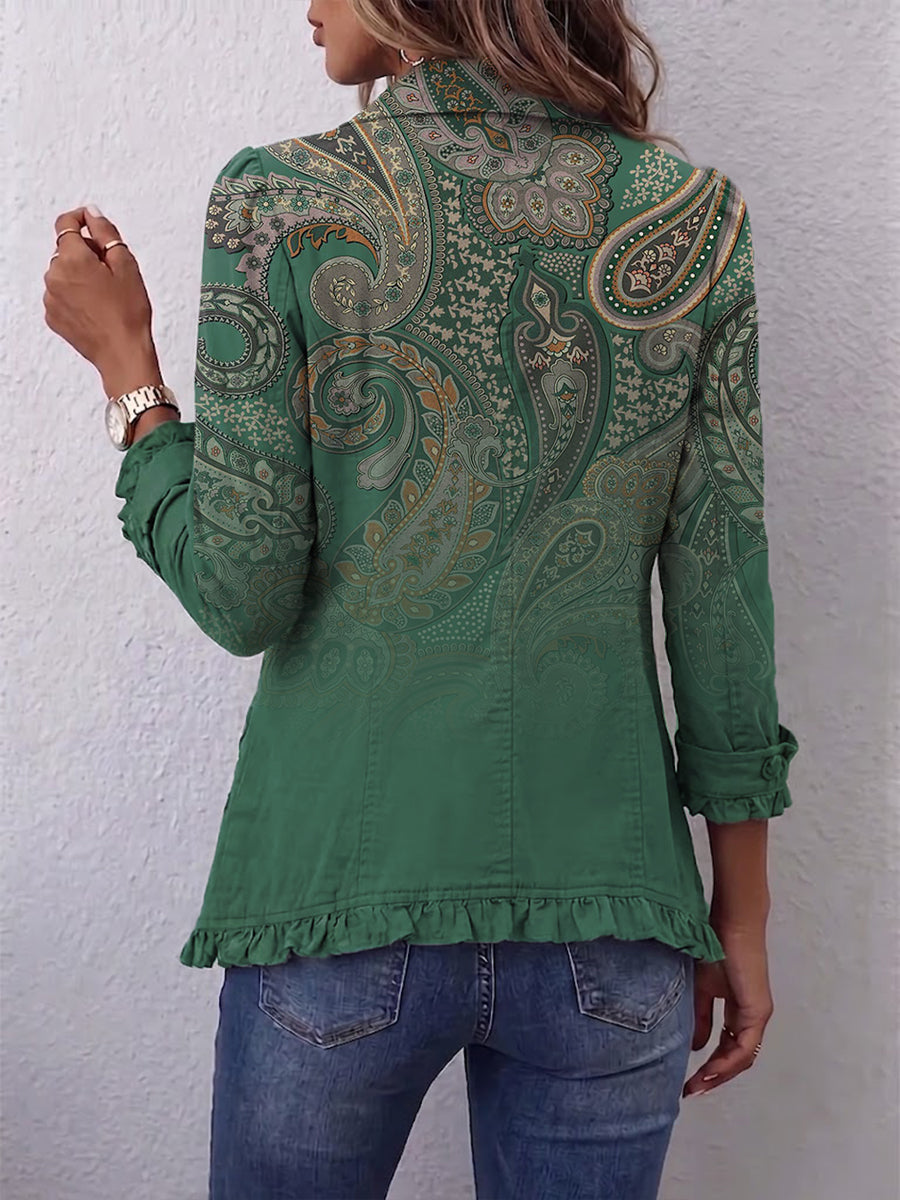 Grüne Paisley-Jacke mit Volants – Produktbild 2