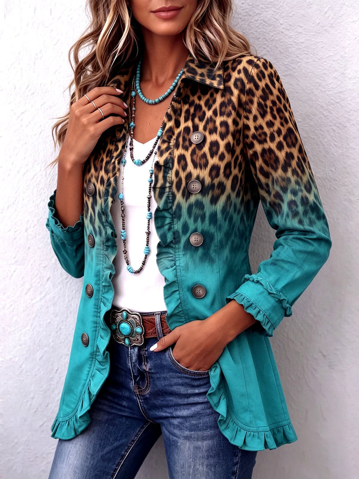 Leoparden-Blazer mit Farbverlauf und Volants – Produktbild 2