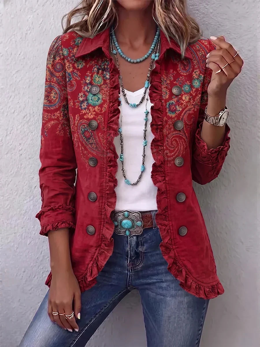 Rote Paisley-Jacke mit doppelter Knopfleiste – Produktbild