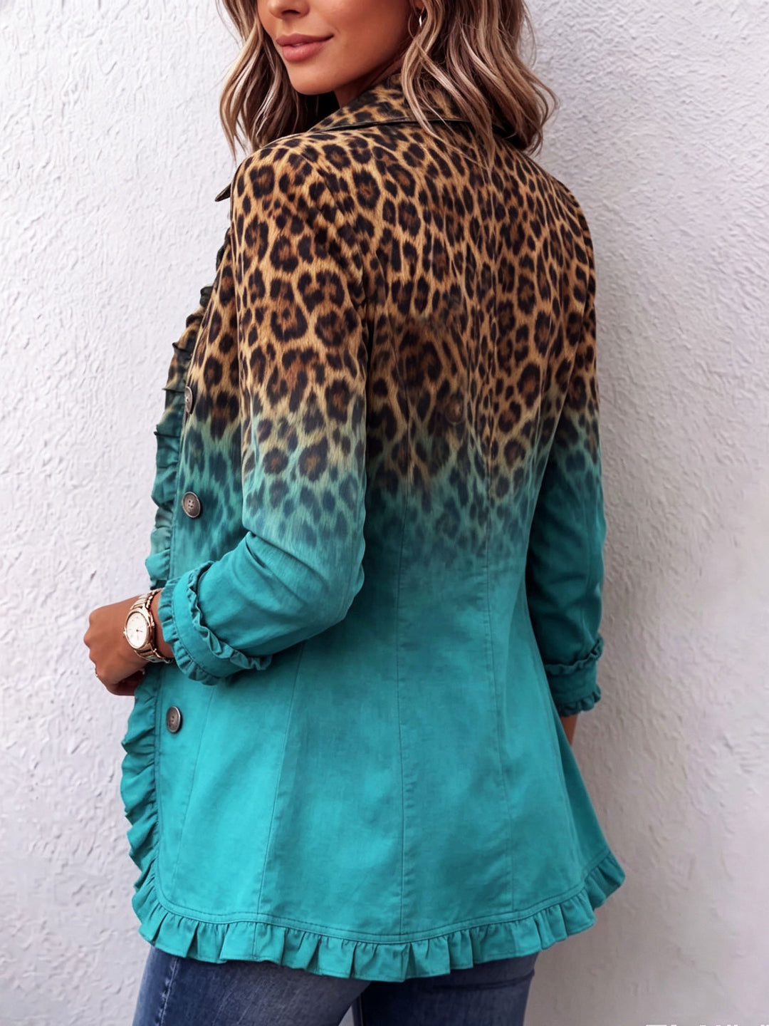 Leoparden-Blazer mit Farbverlauf und Volants – Produktbild 4