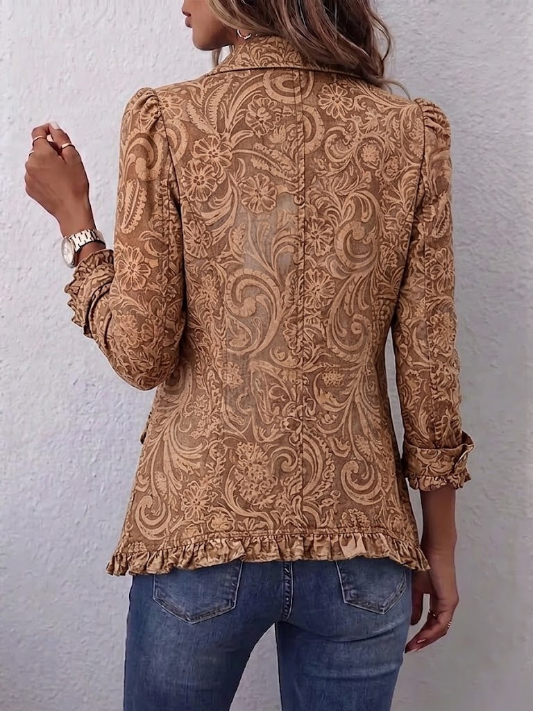 Braune Vintage-Jacke mit Blumenmuster – Produktbild 2