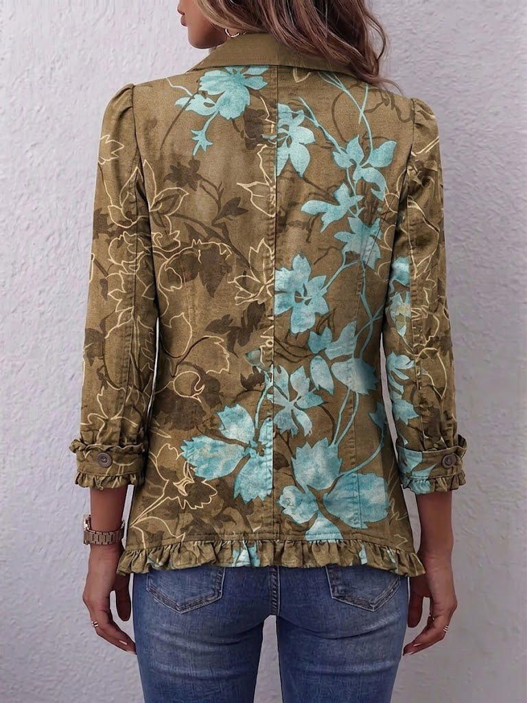 Florale Jacke in Oliv und Türkis mit Volants – Produktbild 2