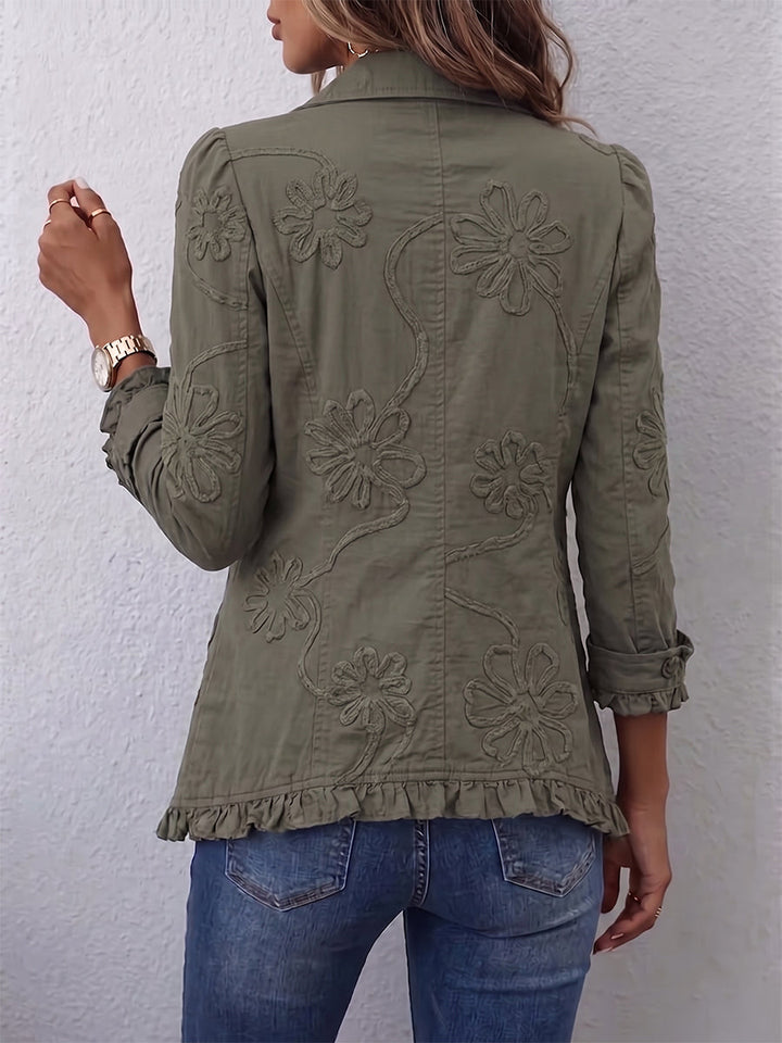 Bestickte Rüschenjacke in Vintage-Grün – Produktbild 2
