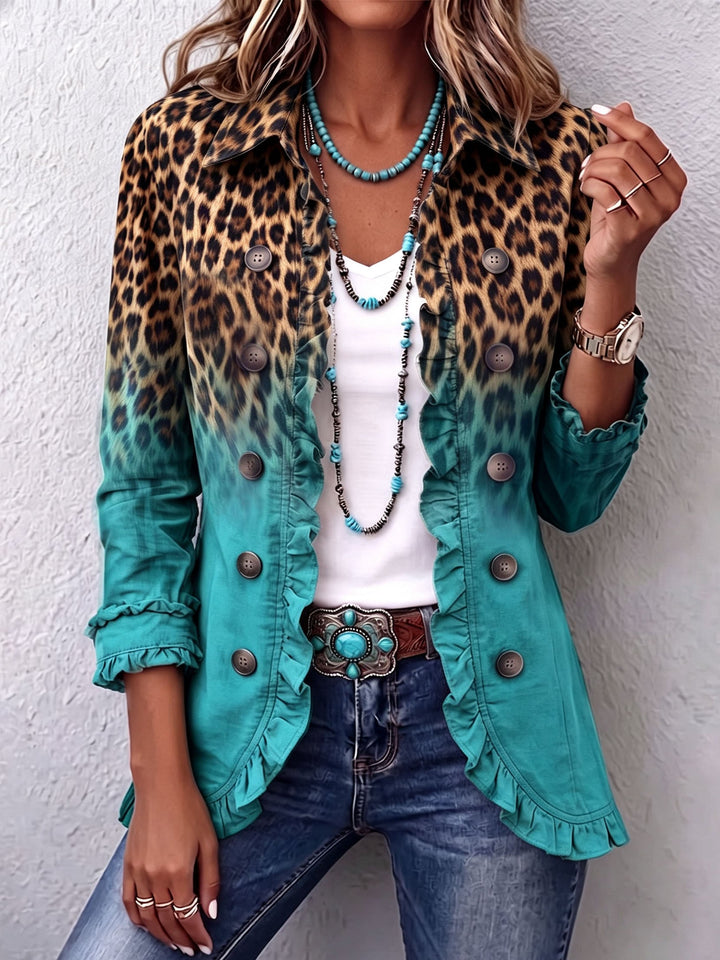 Leoparden-Blazer mit Farbverlauf und Volants – Produktbild