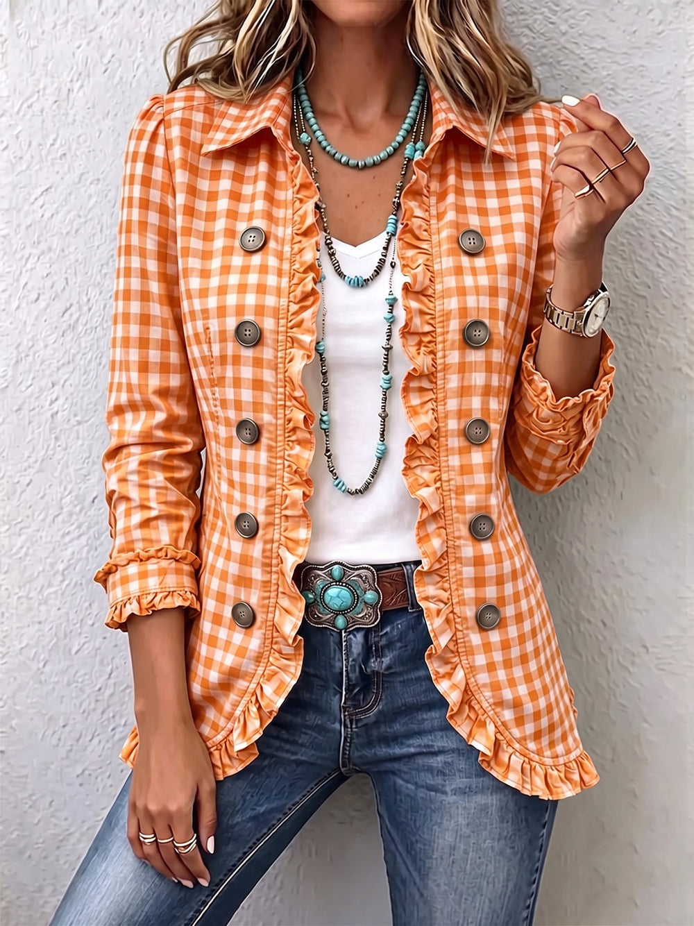 Vichy-Karo-Jacke mit Rüschen – Produktbild 2