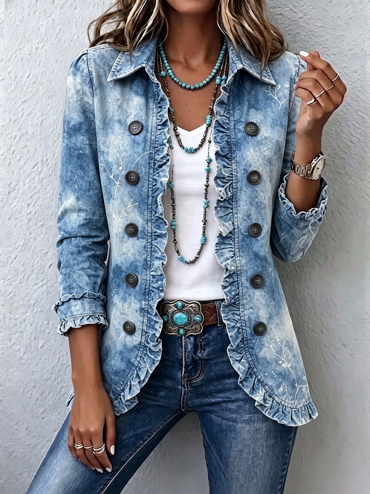 Jacke mit floralem Farbverlauf und Volants – Produktbild