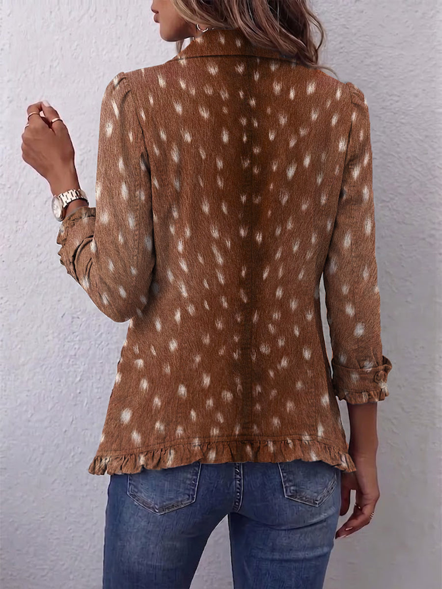 Braune Jacke mit Animalprint und Volants – Produktbild 2