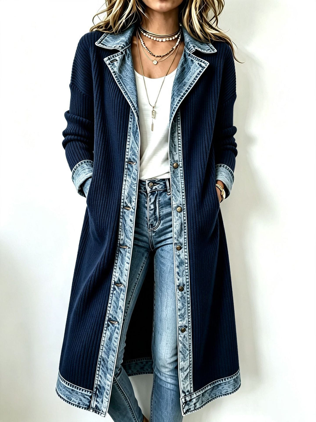 Damen Elegante Long-Strickjacke