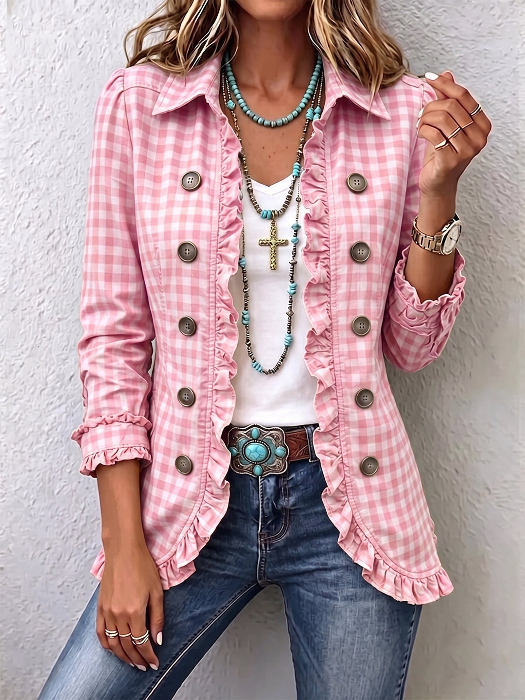 Vichy-Karo-Jacke mit Rüschen – Produktbild 6