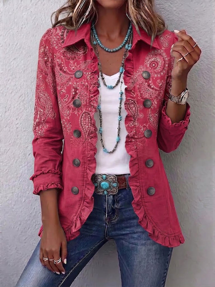 Rosafarbene Paisley-Jacke mit Rüschen – Produktbild