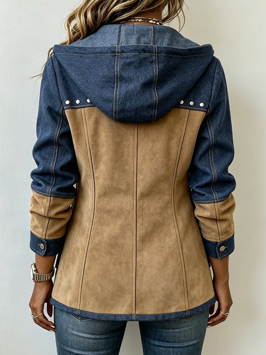 Zweifarbige Kapuzenjacke in Marineblau und Camel – Produktbild 2