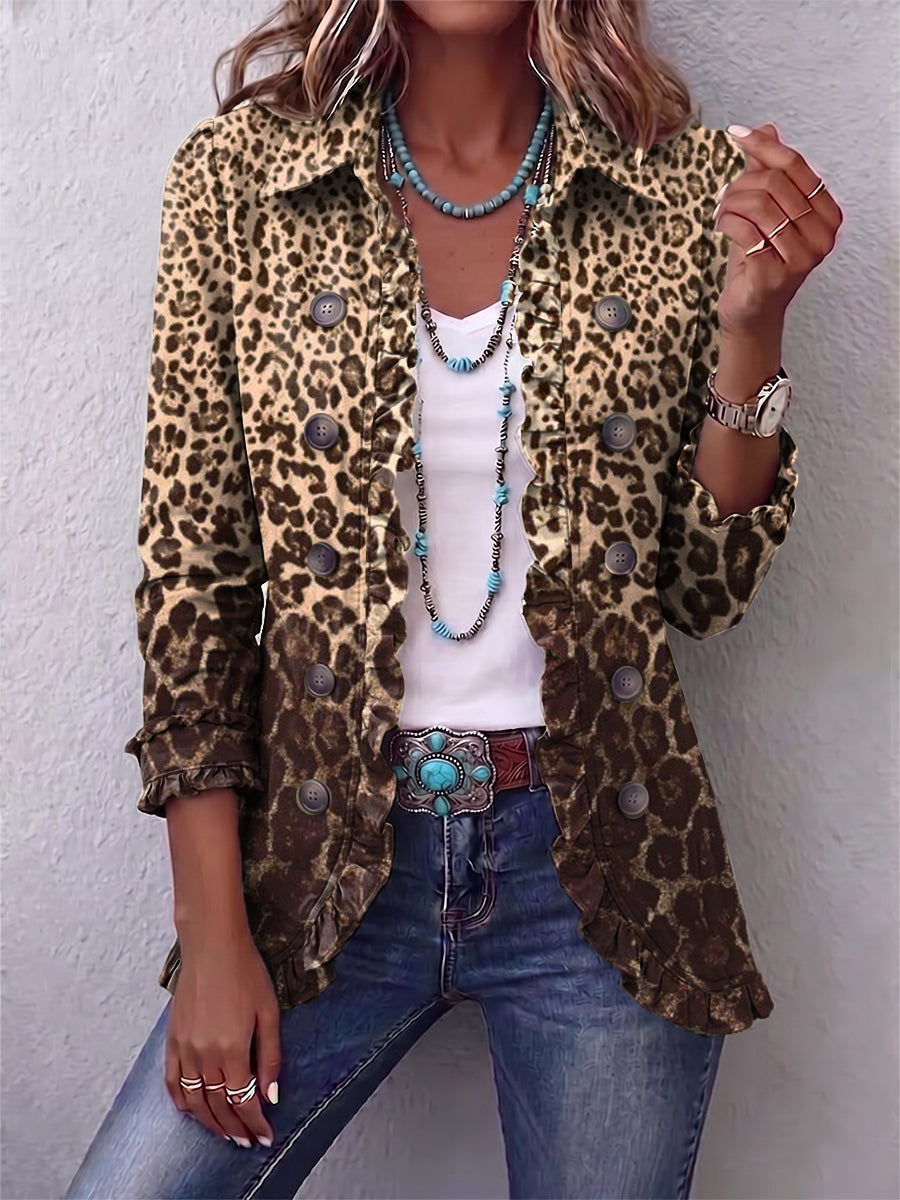 Mehrfarbige Leopardenjacke mit Volants – Produktbild