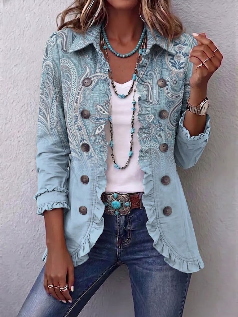 Himmelblaue Paisley-Jacke im Vintage-Stil – Produktbild