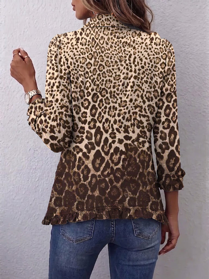 Mehrfarbige Leopardenjacke mit Volants – Produktbild 2