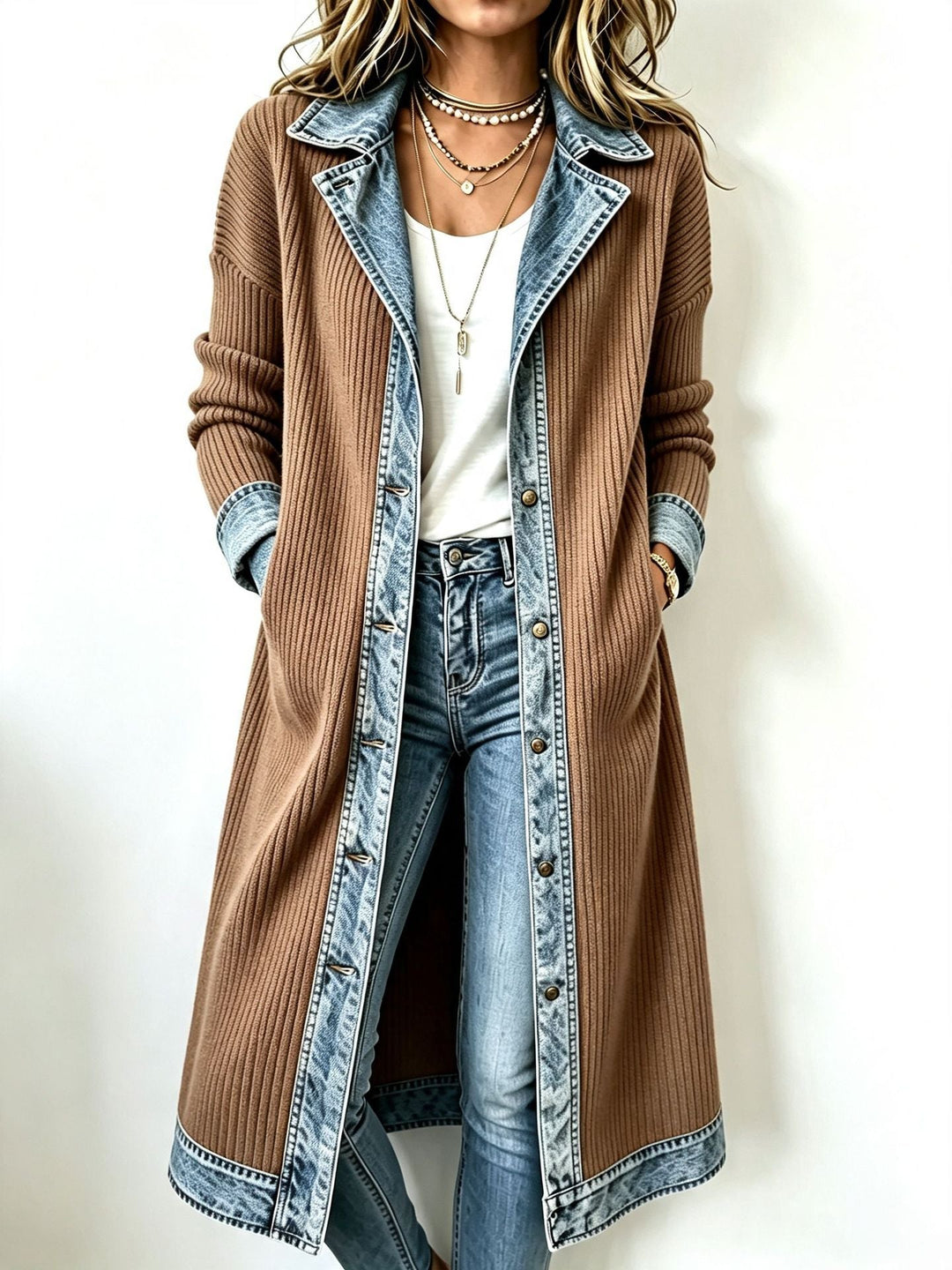 Damen Elegante Long-Strickjacke
