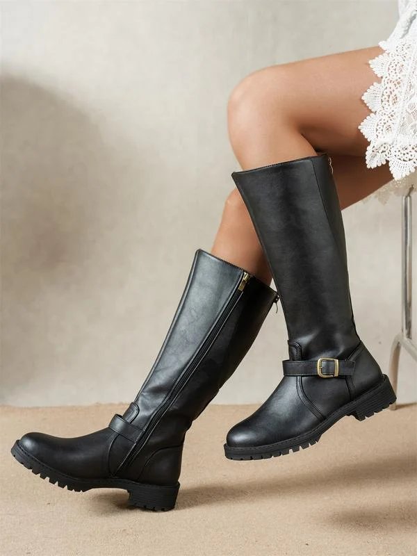 Damen Kniehohe Stiefel Mit Seitlichem Reissverschluss