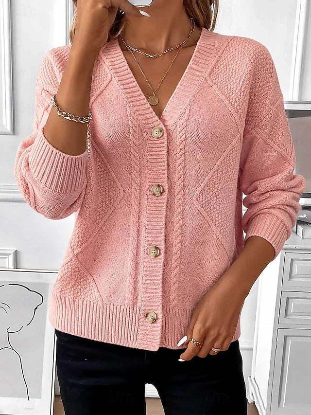 Damen Klassische Strickjacke mit Zopfmuster