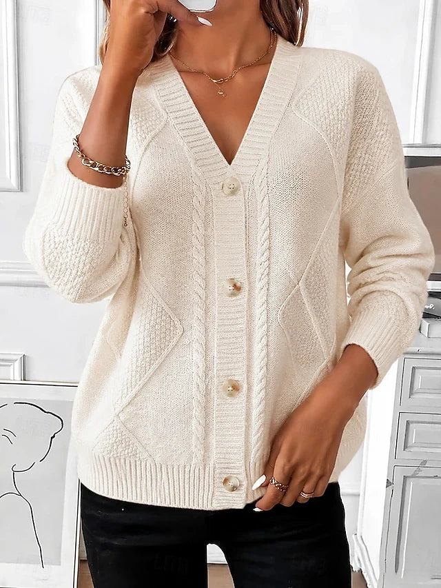 Damen Klassische Strickjacke mit Zopfmuster
