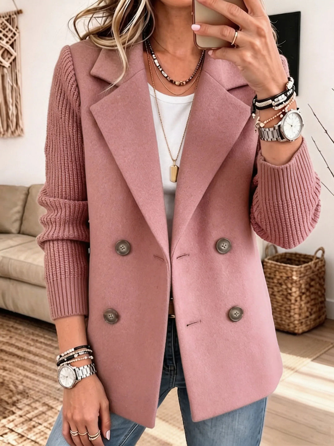 Damen Eleganter Blazer mit Strickärmeln