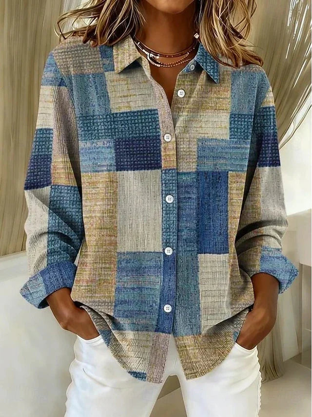 Damen Patchwork-Bluse mit Knopfleiste