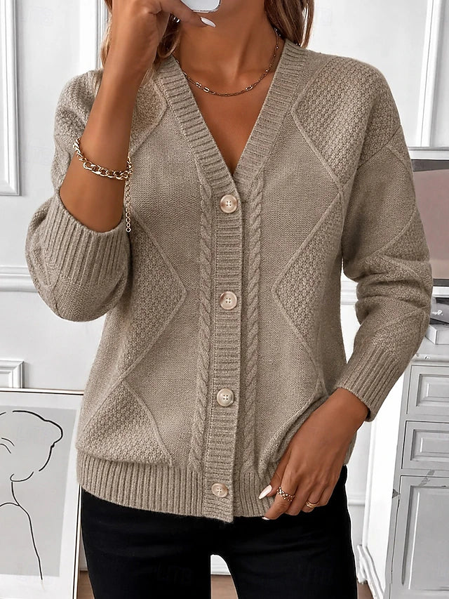 Damen Klassische Strickjacke mit Zopfmuster