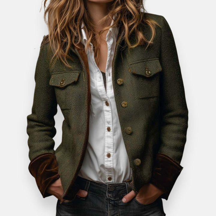 Damen Militärstil Fischgrat Jacke