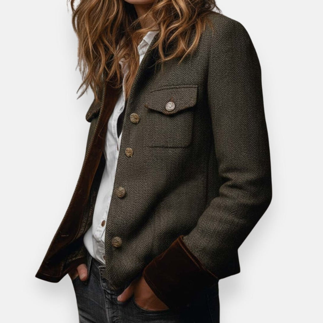 Damen Militärstil Fischgrat Jacke