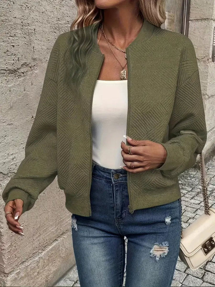Damen Texturierte Bomberjacke Mit Reissverschluss