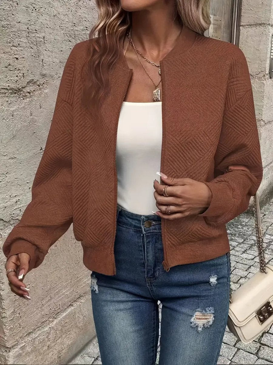 Damen Texturierte Bomberjacke Mit Reissverschluss