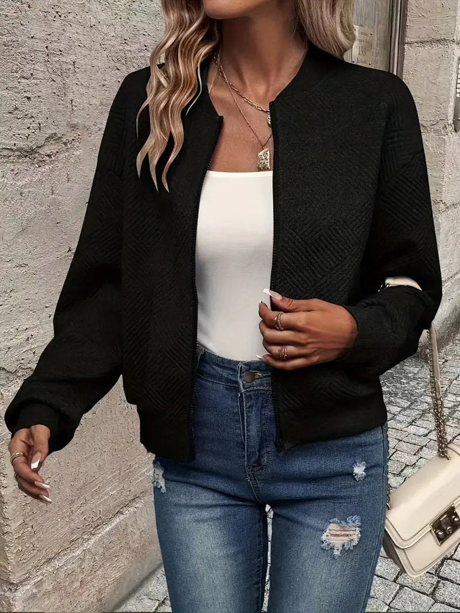 Damen Texturierte Bomberjacke Mit Reissverschluss
