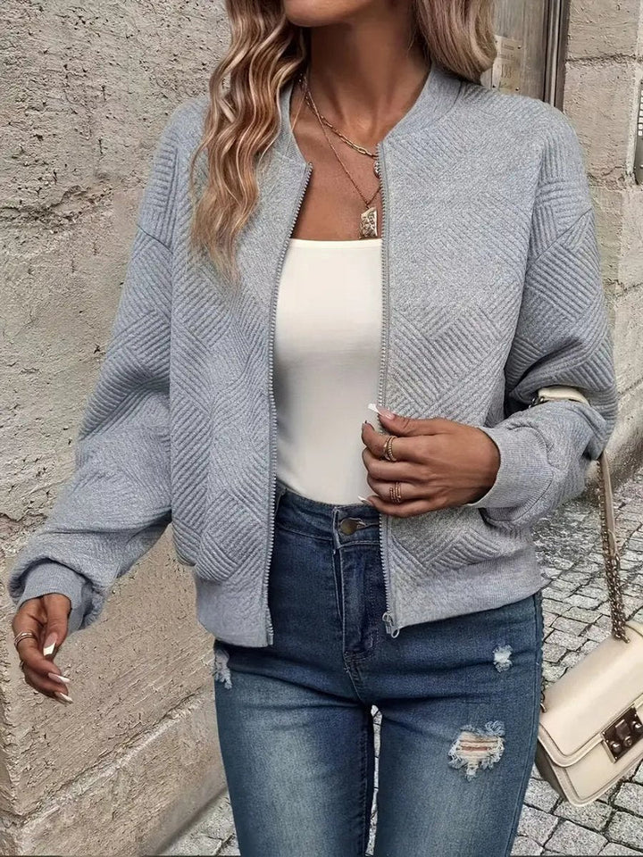 Damen Texturierte Bomberjacke Mit Reissverschluss
