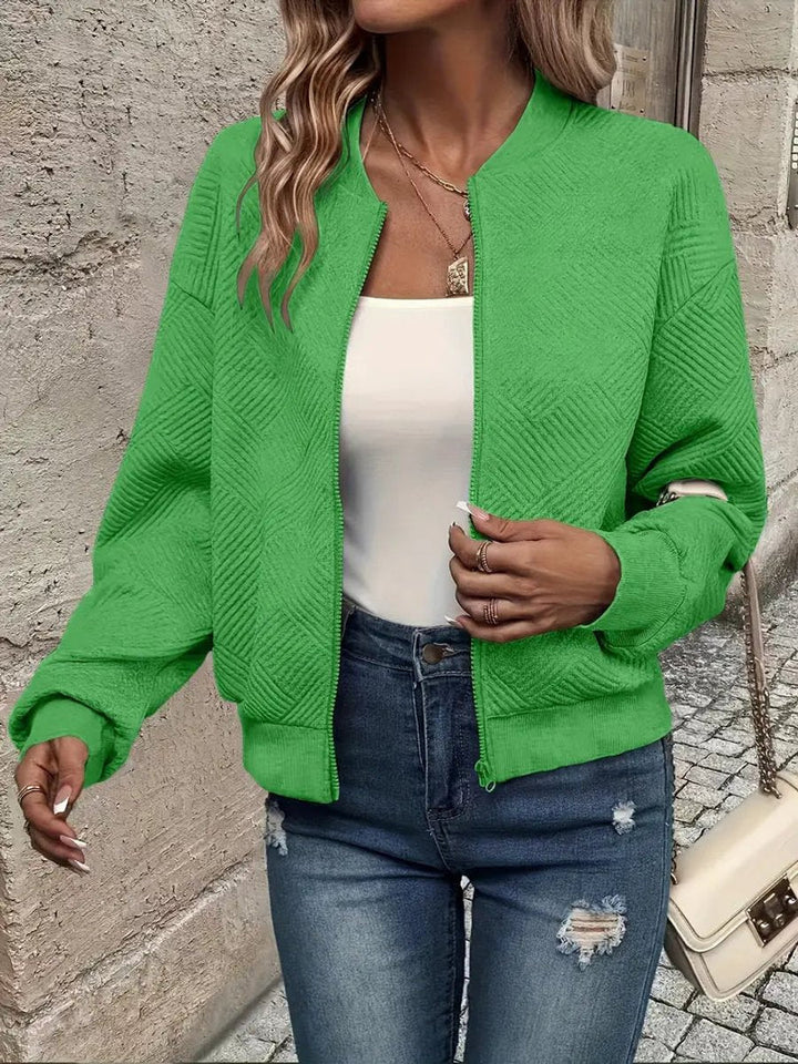 Damen Texturierte Bomberjacke Mit Reissverschluss