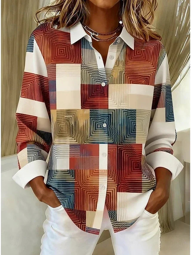 Damen Patchwork-Bluse mit Knopfleiste